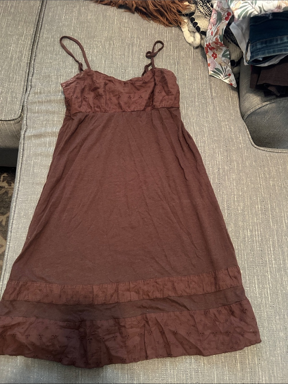 lei Taylor Swift Brown Midi Slip Dress with Lace Accents